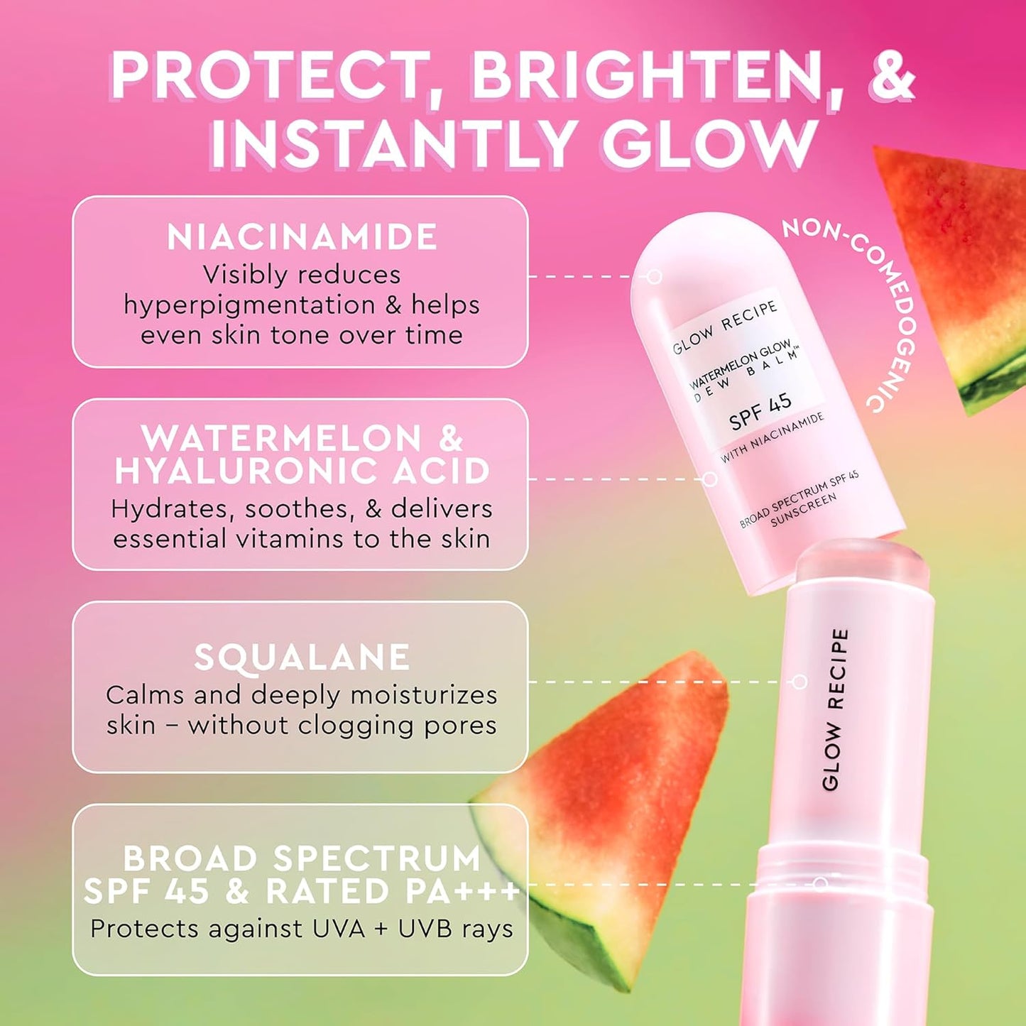 GLOW RECIPE - Watermelon Glow Niacinamide Dew Balm Face Sunscreen Stick- SPF 45
